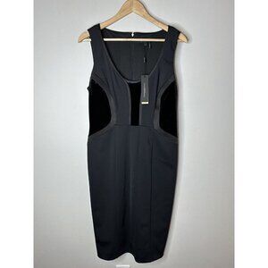 Donna Karan NEW Women's Velvet Trim Sleeveless Black Bodycon Midi Dress Size 12